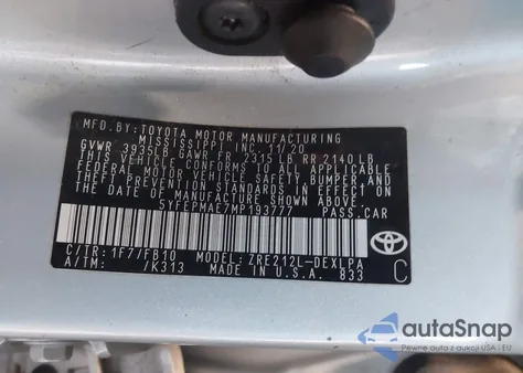 2021 Toyota Corolla Le from USA, damaged, VIN 5YFEPMAE7MP193777